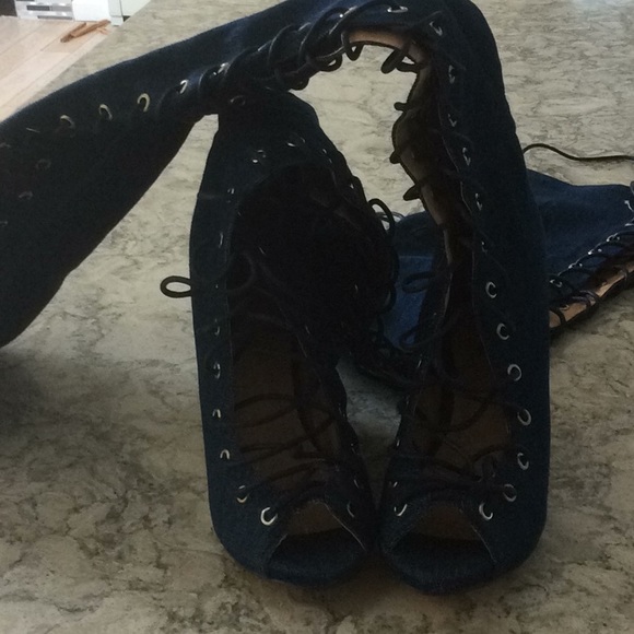 Thigh high denim lace up Sandals 7 - Picture 3 of 4